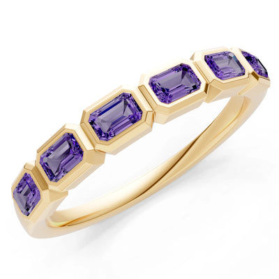 Amethyst Minimalist Bezel Set Emerald Cut Half Eternity Band