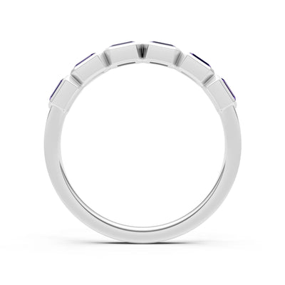 Emerald Cut Gemstone Minimalist Bezel Set Half Eternity Band