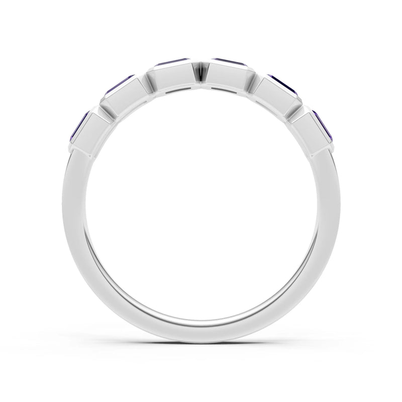 Emerald Cut Gemstone Minimalist Bezel Set Half Eternity Band