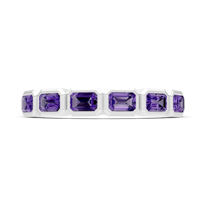 Emerald Cut Gemstone Minimalist Bezel Set Half Eternity Band