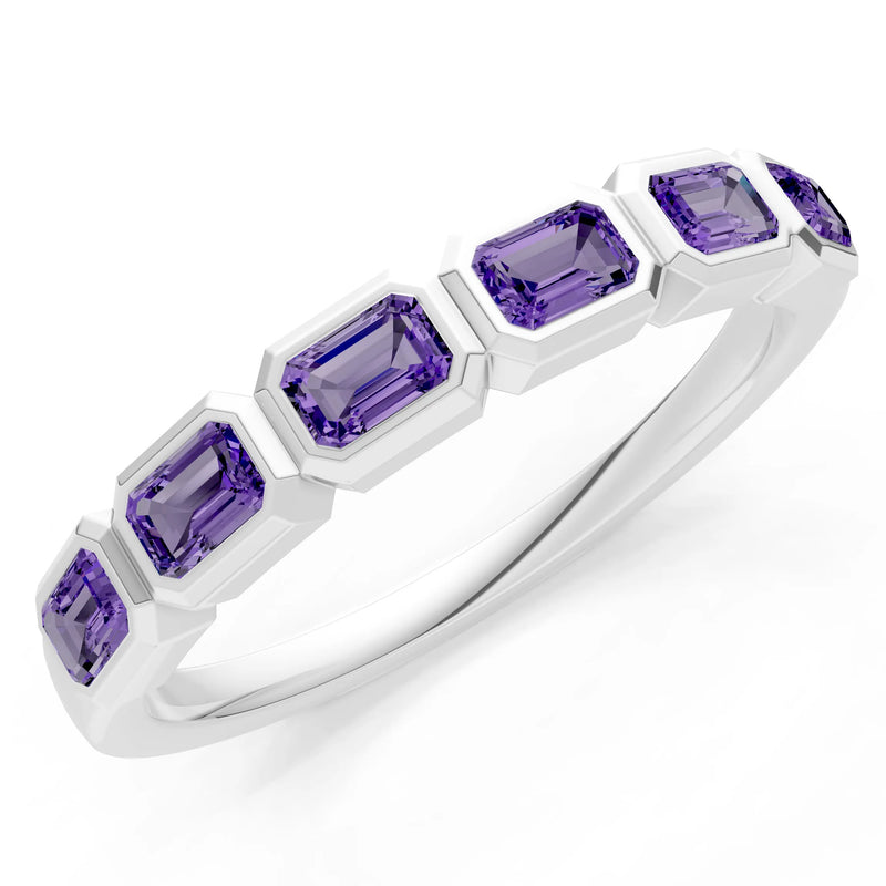 Emerald Cut Gemstone Minimalist Bezel Set Half Eternity Band