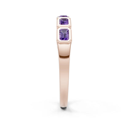 Emerald Cut Gemstone Minimalist Bezel Set Half Eternity Band