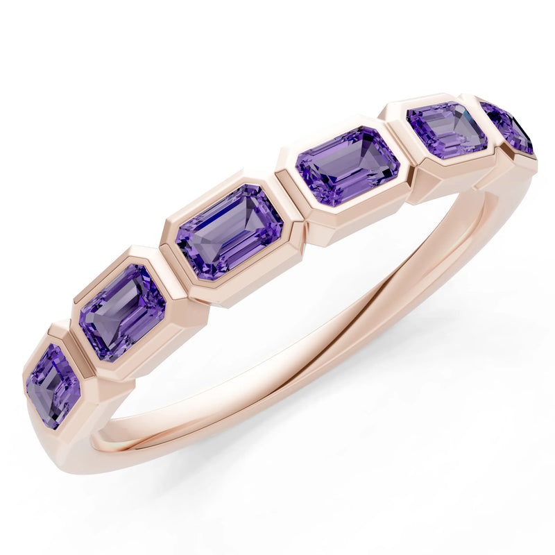 Emerald Cut Gemstone Minimalist Bezel Set Half Eternity Band