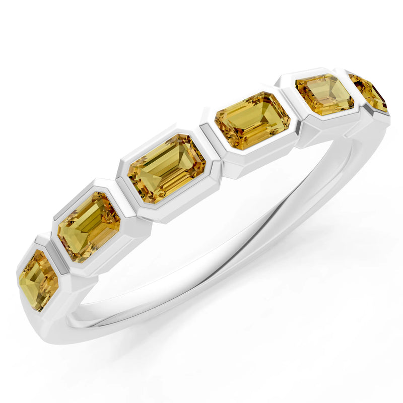 Emerald Cut Gemstone Minimalist Bezel Set Half Eternity Band