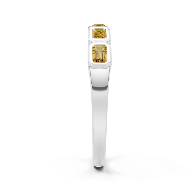 Citrine Minimalist Bezel Set Emerald Cut Half Eternity Band