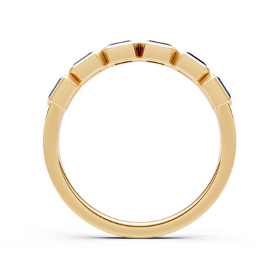 Blue Sapphire Minimalist Bezel Set Emerald Cut Half Eternity Band