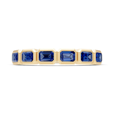 Blue Sapphire Minimalist Bezel Set Emerald Cut Half Eternity Band