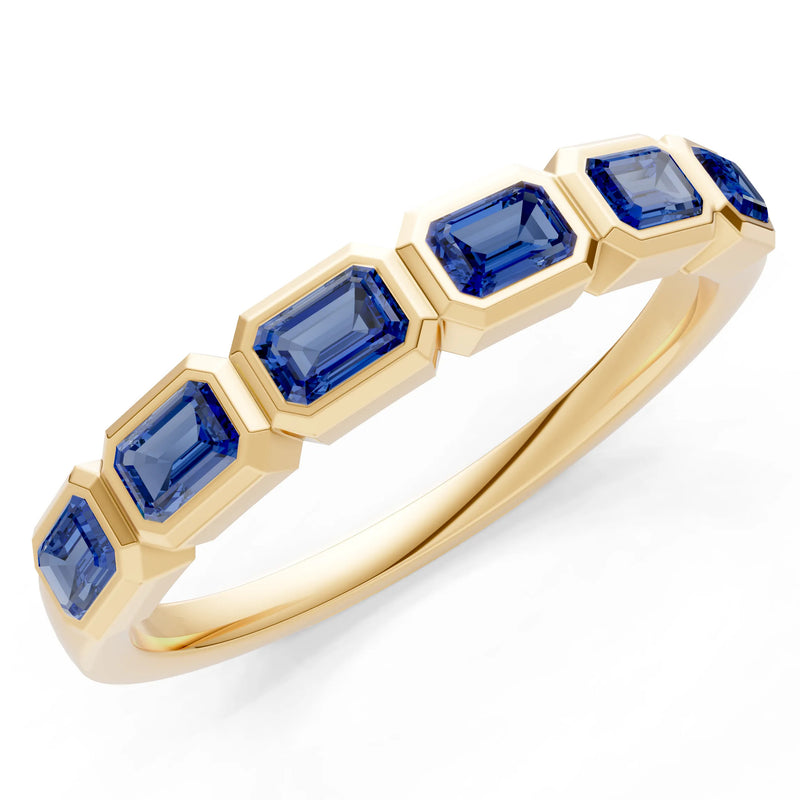 Emerald Cut Gemstone Minimalist Bezel Set Half Eternity Band