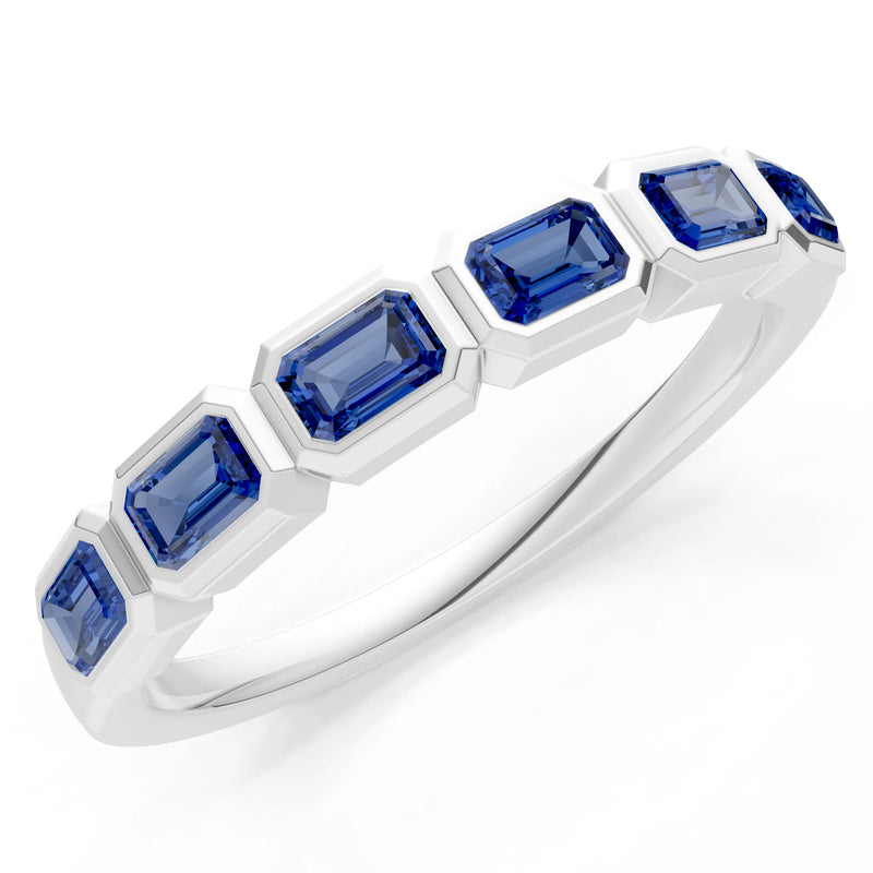 Emerald Cut Gemstone Minimalist Bezel Set Half Eternity Band