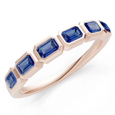Emerald Cut Gemstone Minimalist Bezel Set Half Eternity Band