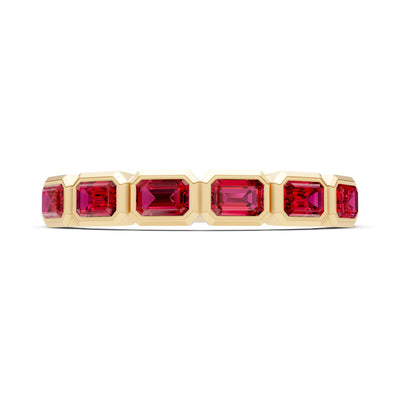 Ruby Minimalist Bezel Set Emerald Cut Half Eternity Band