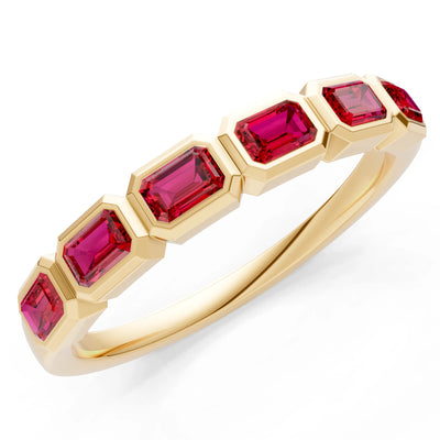 Ruby Minimalist Bezel Set Emerald Cut Half Eternity Band