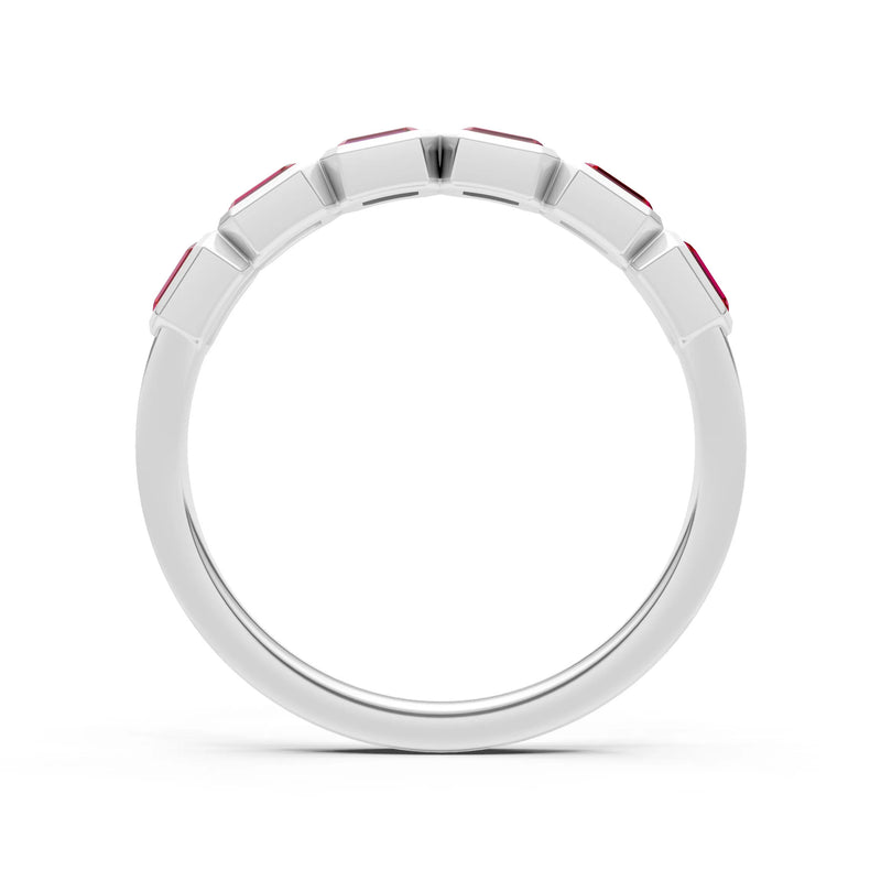 Emerald Cut Gemstone Minimalist Bezel Set Half Eternity Band