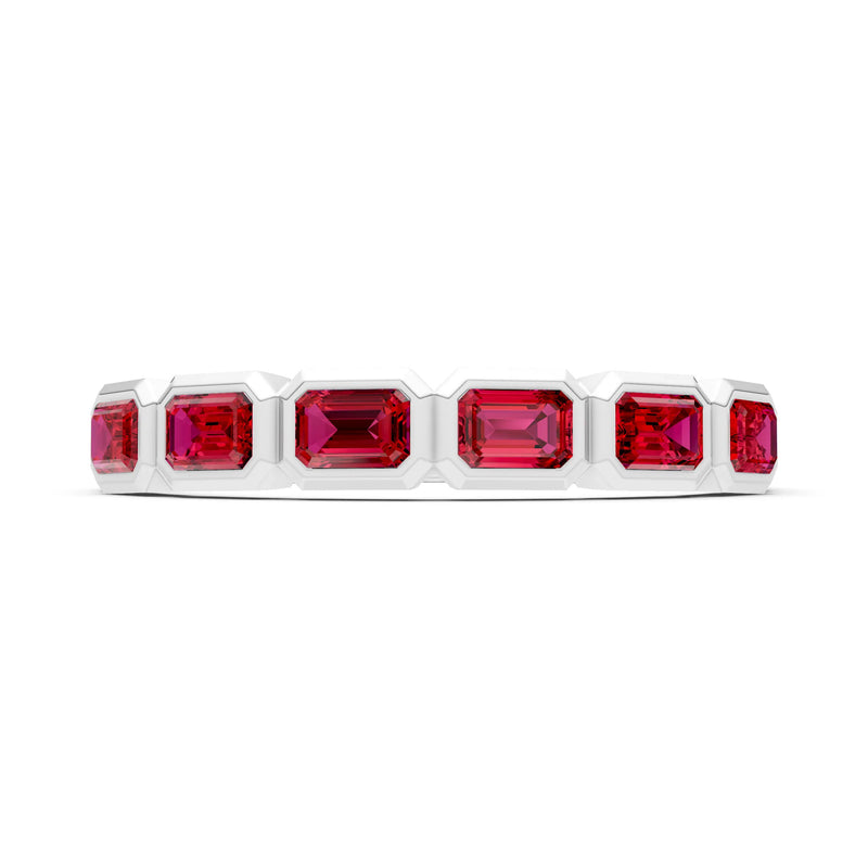Emerald Cut Gemstone Minimalist Bezel Set Half Eternity Band