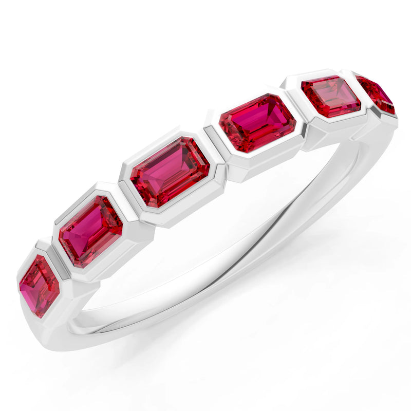 Emerald Cut Gemstone Minimalist Bezel Set Half Eternity Band