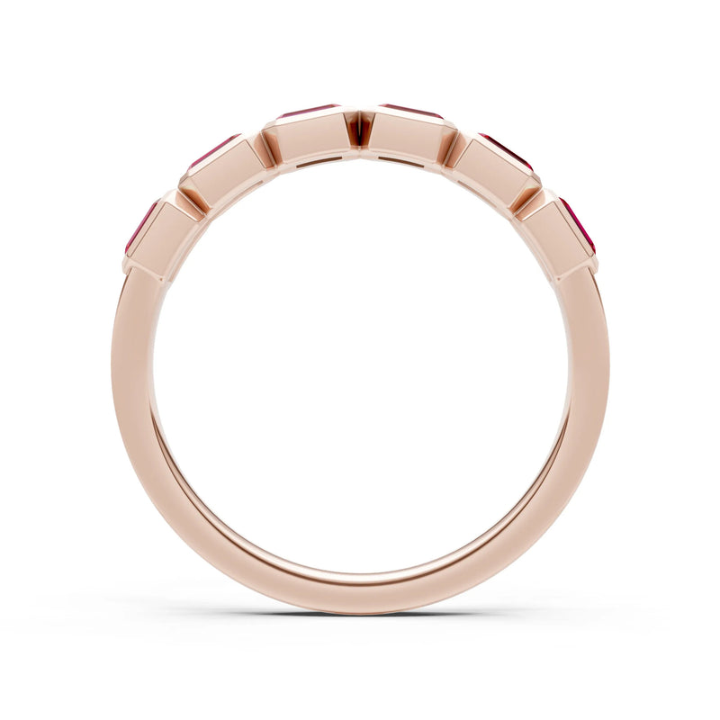 Ruby Minimalist Bezel Set Emerald Cut Half Eternity Band