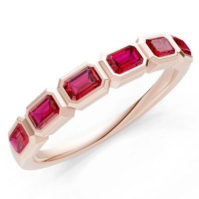 Emerald Cut Gemstone Minimalist Bezel Set Half Eternity Band