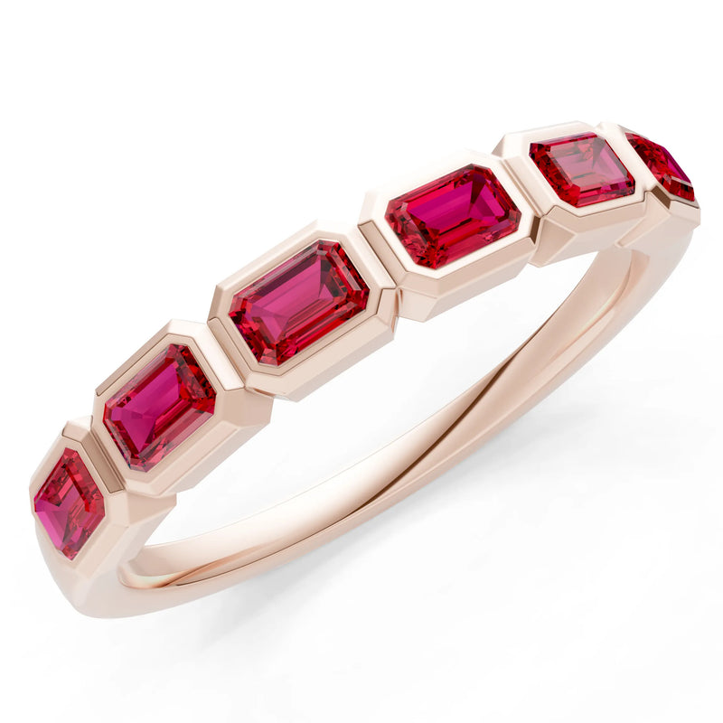 Emerald Cut Gemstone Minimalist Bezel Set Half Eternity Band
