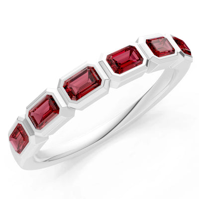 Emerald Cut Gemstone Minimalist Bezel Set Half Eternity Band