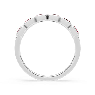 Garnet Minimalist Bezel Set Emerald Cut Half Eternity Band