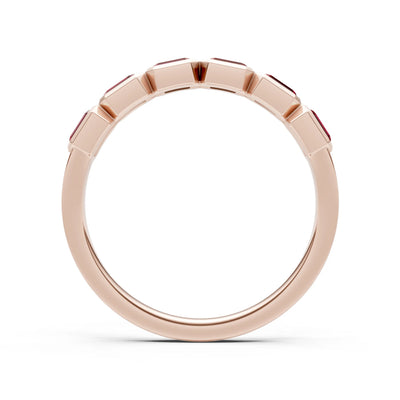 Garnet Minimalist Bezel Set Emerald Cut Half Eternity Band