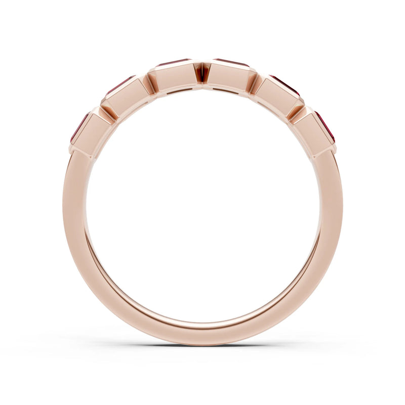 Garnet Minimalist Bezel Set Emerald Cut Half Eternity Band