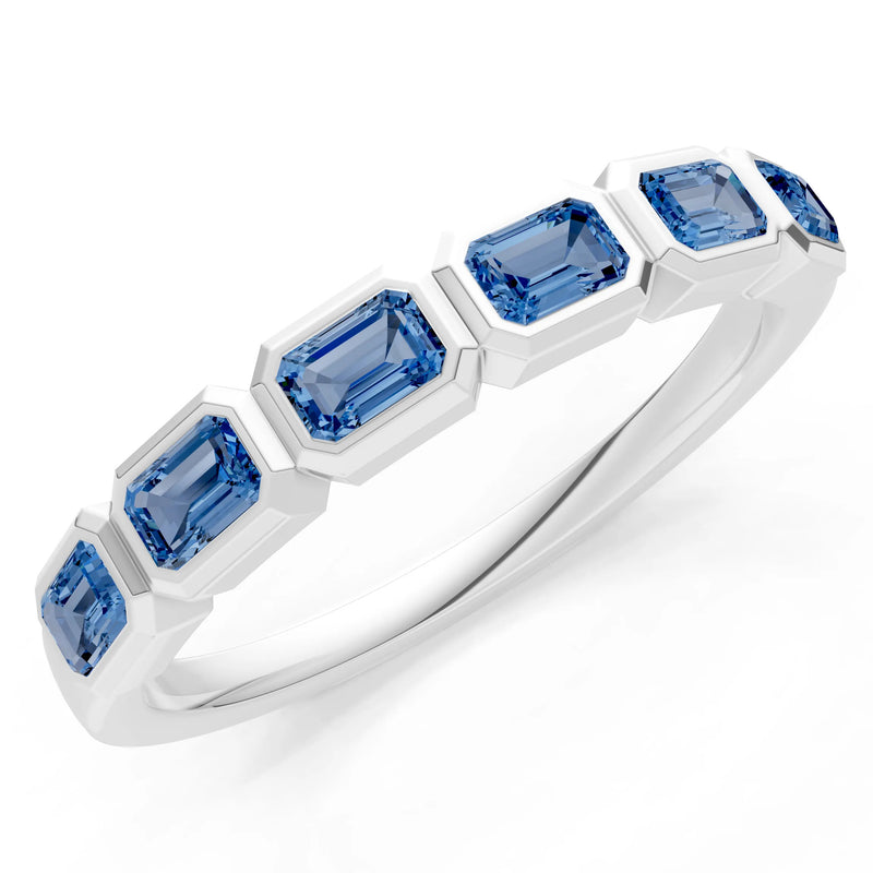 Emerald Cut Gemstone Minimalist Bezel Set Half Eternity Band