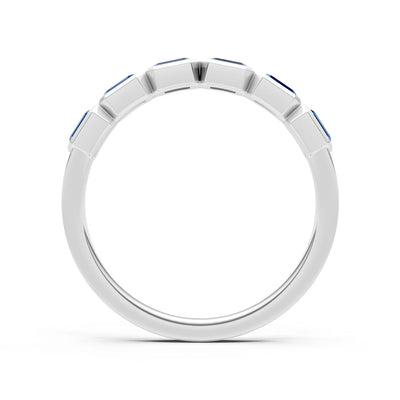London Blue Topaz Minimalist Bezel Set Emerald Cut Half Eternity Band