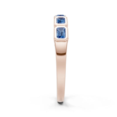 Emerald Cut Gemstone Minimalist Bezel Set Half Eternity Band