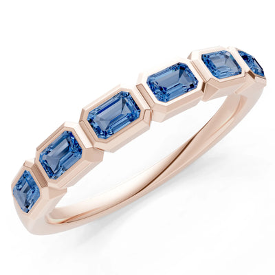Emerald Cut Gemstone Minimalist Bezel Set Half Eternity Band