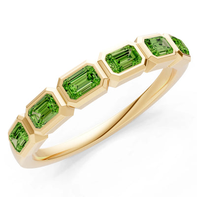 Emerald Cut Gemstone Minimalist Bezel Set Half Eternity Band