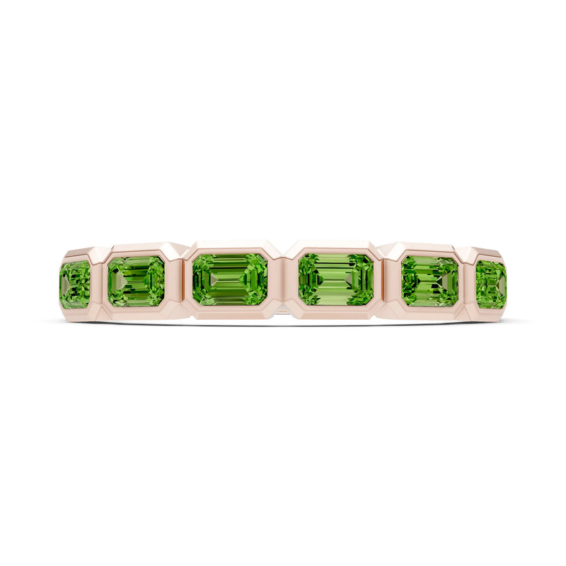 Peridot Minimalist Bezel Set Emerald Cut Half Eternity Band