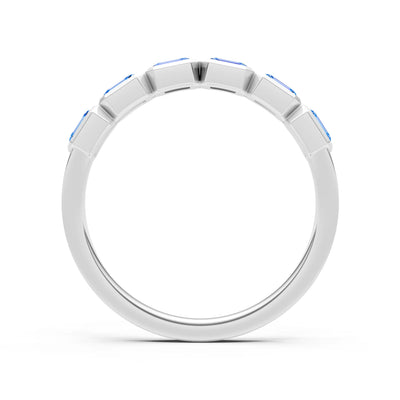 Emerald Cut Gemstone Minimalist Bezel Set Half Eternity Band