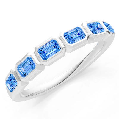 Emerald Cut Gemstone Minimalist Bezel Set Half Eternity Band