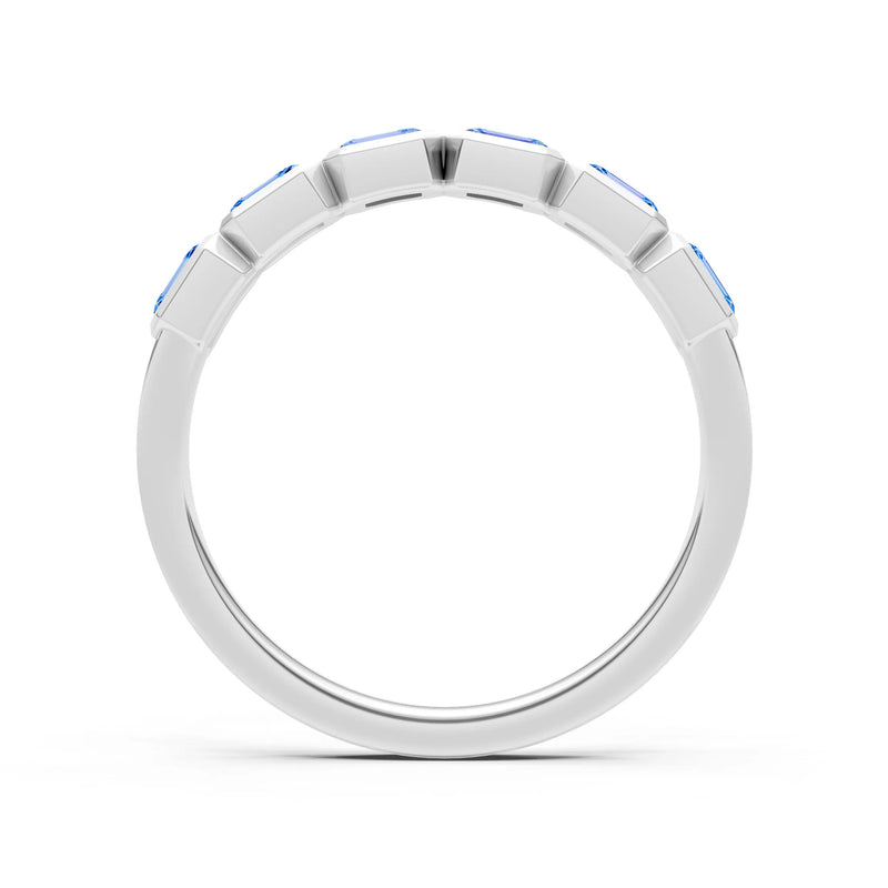 Swiss Blue Topaz Minimalist Bezel Set Emerald Cut Half Eternity Band