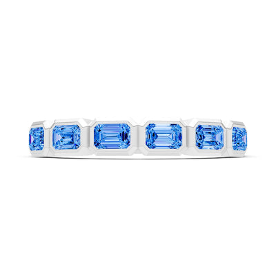 Swiss Blue Topaz Minimalist Bezel Set Emerald Cut Half Eternity Band
