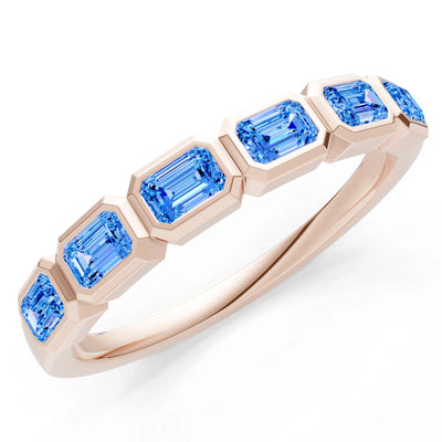 Emerald Cut Gemstone Minimalist Bezel Set Half Eternity Band