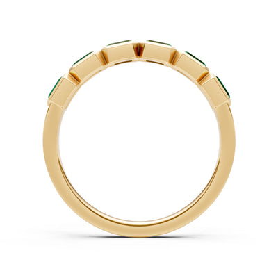 Emerald Cut Gemstone Minimalist Bezel Set Half Eternity Band