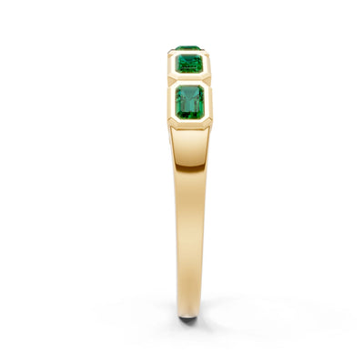 Emerald Cut Gemstone Minimalist Bezel Set Half Eternity Band