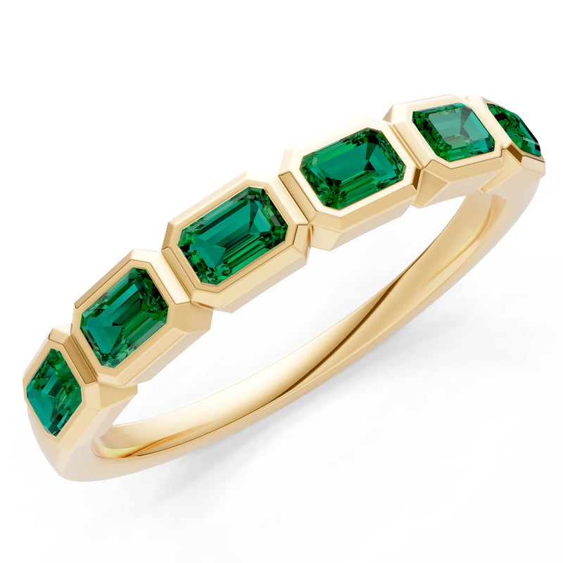 Emerald Cut Gemstone Minimalist Bezel Set Half Eternity Band