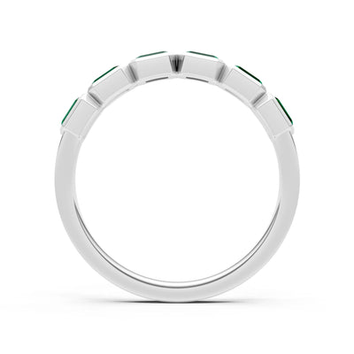 Emerald Cut Gemstone Minimalist Bezel Set Half Eternity Band