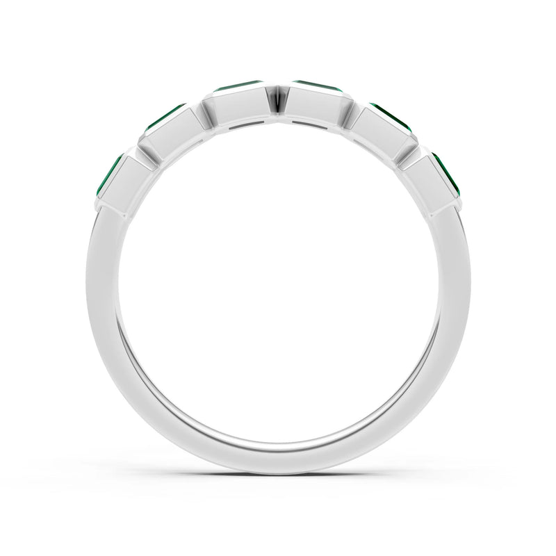 Emerald Cut Gemstone Minimalist Bezel Set Half Eternity Band
