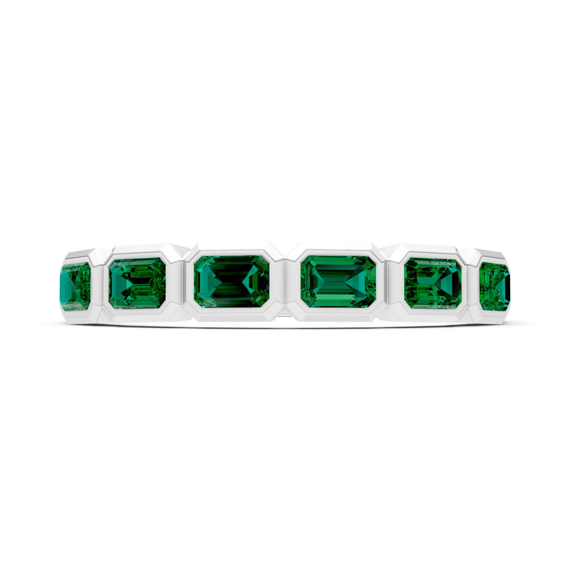 Emerald Cut Gemstone Minimalist Bezel Set Half Eternity Band