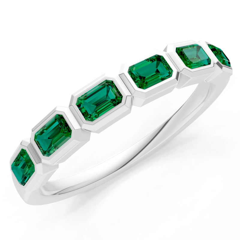 Emerald Cut Gemstone Minimalist Bezel Set Half Eternity Band