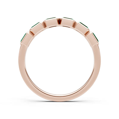 Emerald Cut Gemstone Minimalist Bezel Set Half Eternity Band