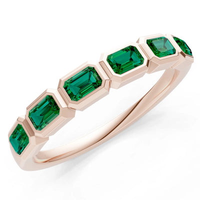 Emerald Cut Gemstone Minimalist Bezel Set Half Eternity Band
