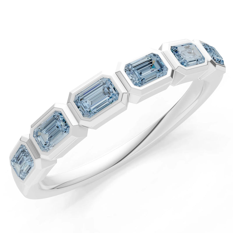 Emerald Cut Gemstone Minimalist Bezel Set Half Eternity Band