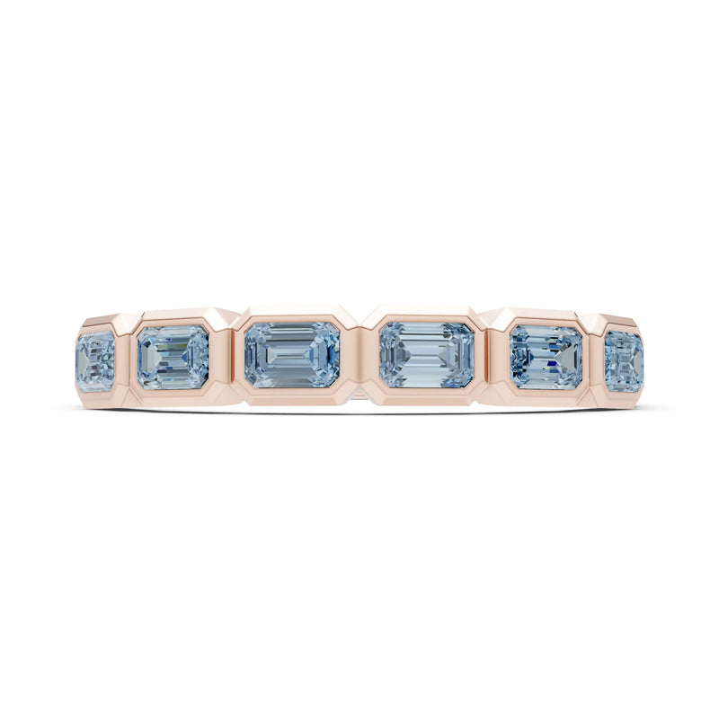 Aquamarine Minimalist Bezel Set Emerald Cut Half Eternity Band