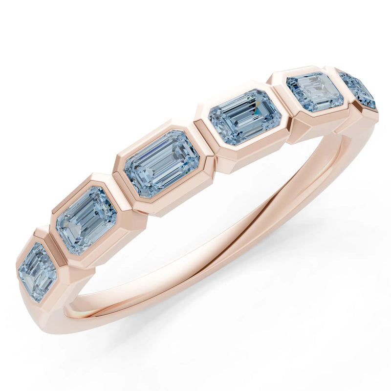 Emerald Cut Gemstone Minimalist Bezel Set Half Eternity Band