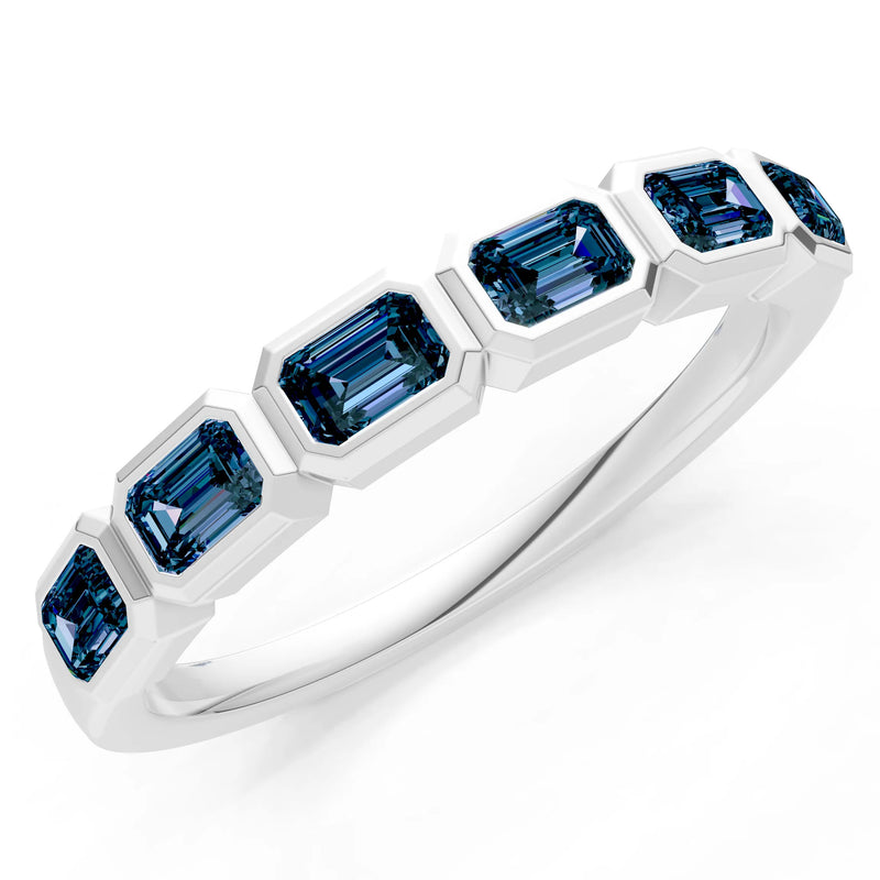 Emerald Cut Gemstone Minimalist Bezel Set Half Eternity Band